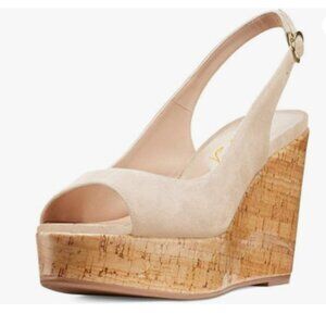 FOWT Apricot Peep Toe Slingback Platform Wedge High Heel Buckle Open Toe Sandals